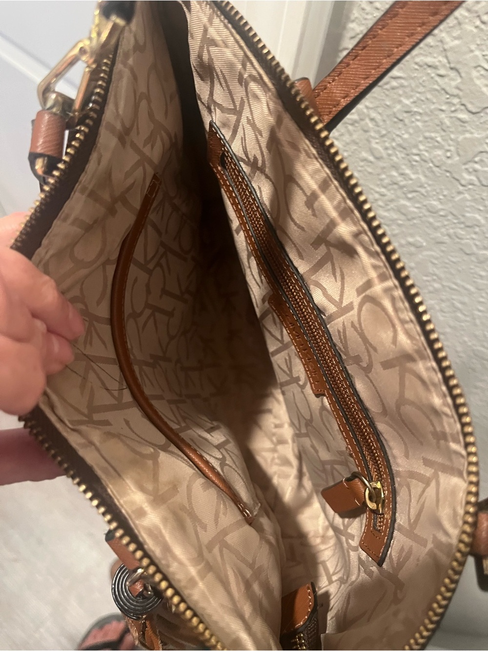 Calvin Klein Brown Monogram Satchel with Tan Tassel - Picture 5 of 6
